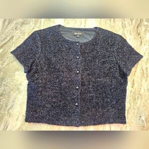 Isabel Ardee Black Metallic Shaggy Button-Front Top L Made in USA Party Evening